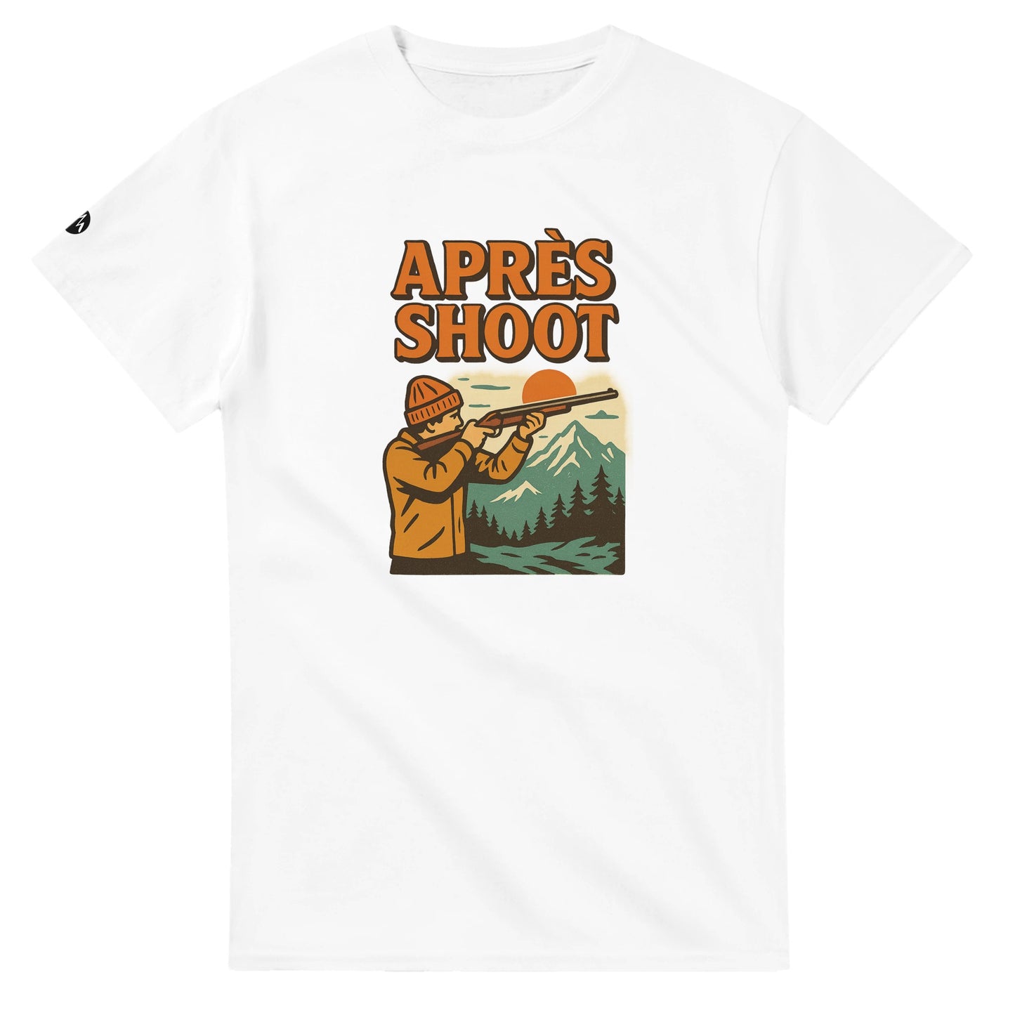 TrapCrackshots Après Shoot T-shirt – clay shooting shirt for men and women. Celebrates post-shoot camaraderie, stories by the fire, and the social side of the sport.