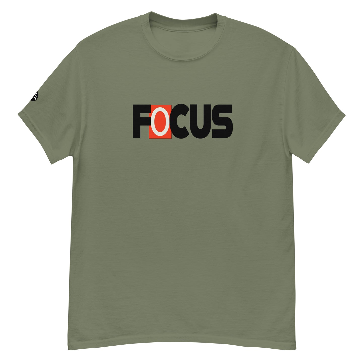 TrapCrackshots FOCUS T-shirt Military Green – clay shooting shirt for men and women. Encourages shooters to maintain focus after a miss and stay ready for the next target.