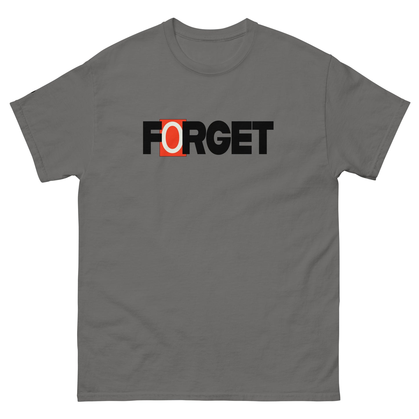 TrapCrackshots FORGET T-shirt Charcoal– clay shooting shirt for men and women. Encourages shooters to forget misses and focus on the next target, emphasizing progress and mindset.