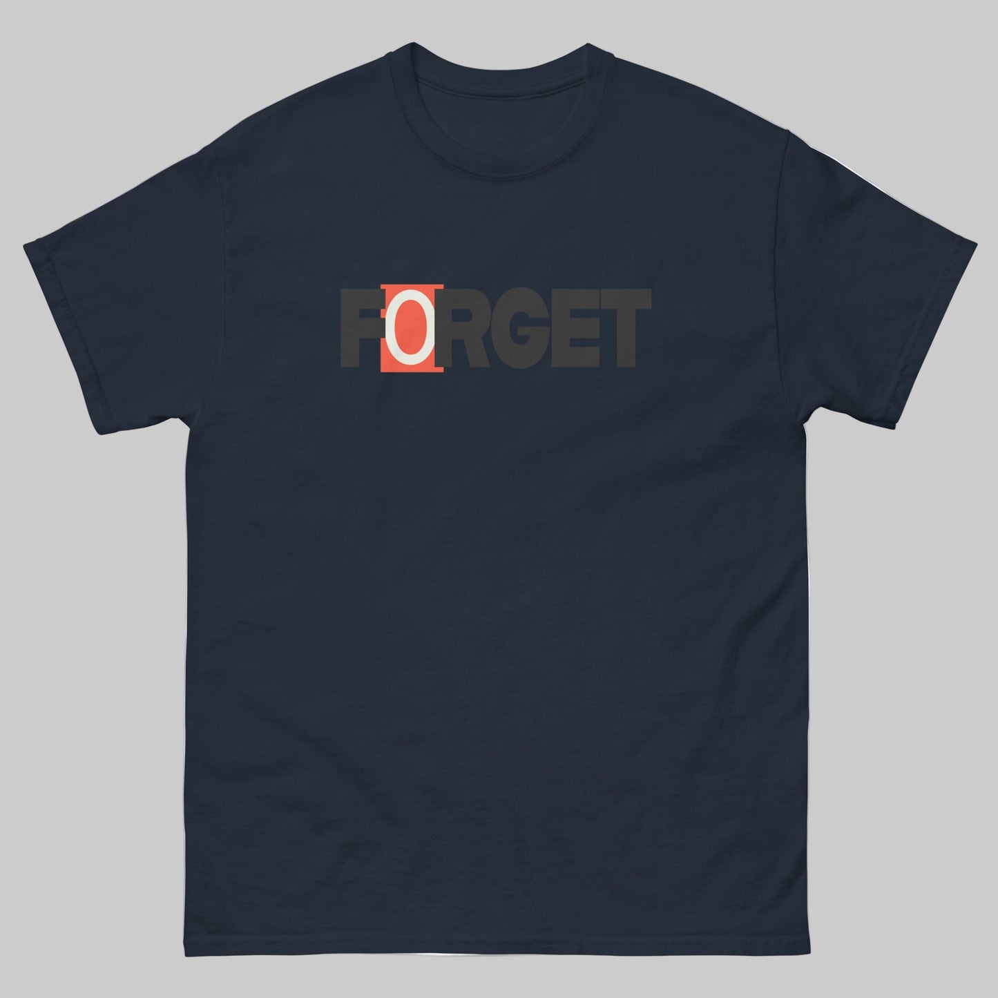 TrapCrackshots FORGET T-shirt Navy– clay shooting shirt for men and women. Encourages shooters to forget misses and focus on the next target, emphasizing progress and mindset.