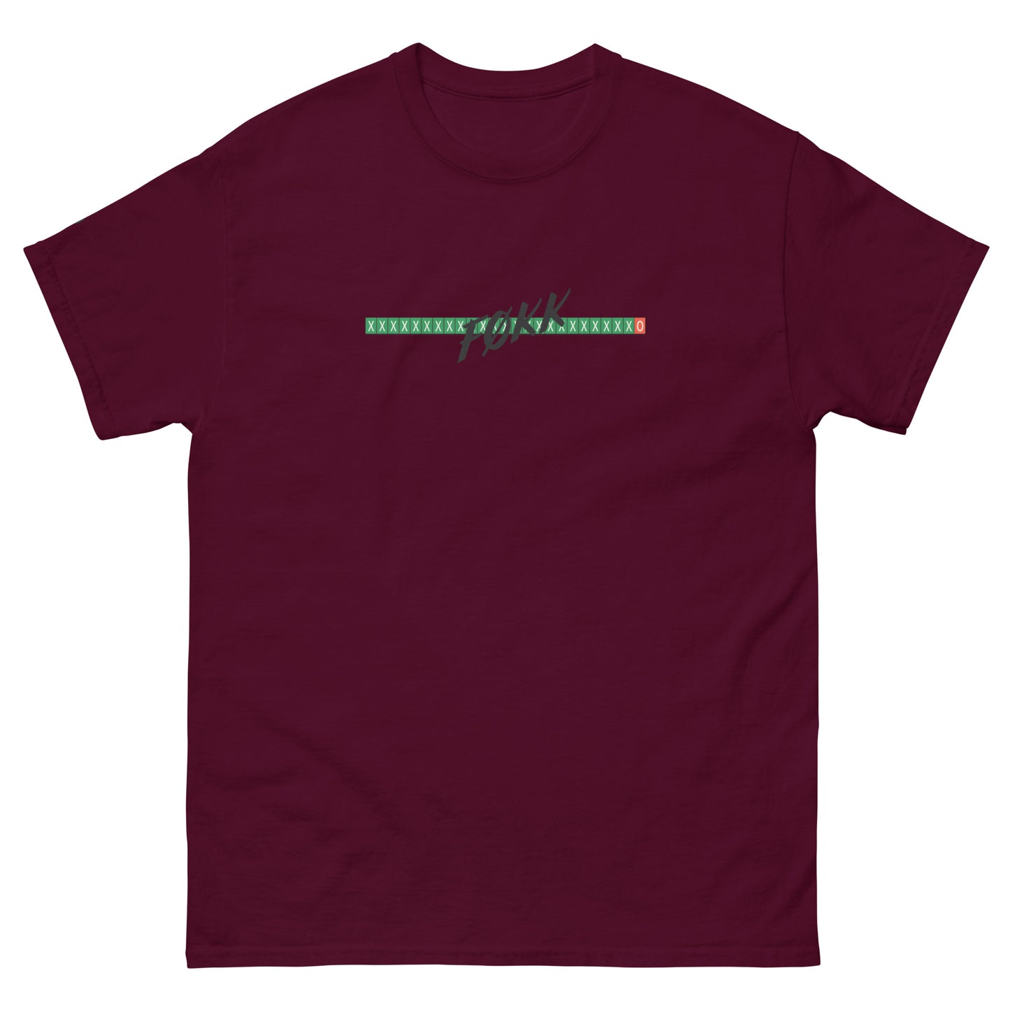 TrapCrackshots FØKK T-shirt Maroon– clay shooting shirt for men and women. Represents frustrating shooting days, missed targets, and the humorous side of a bad day on the range.
