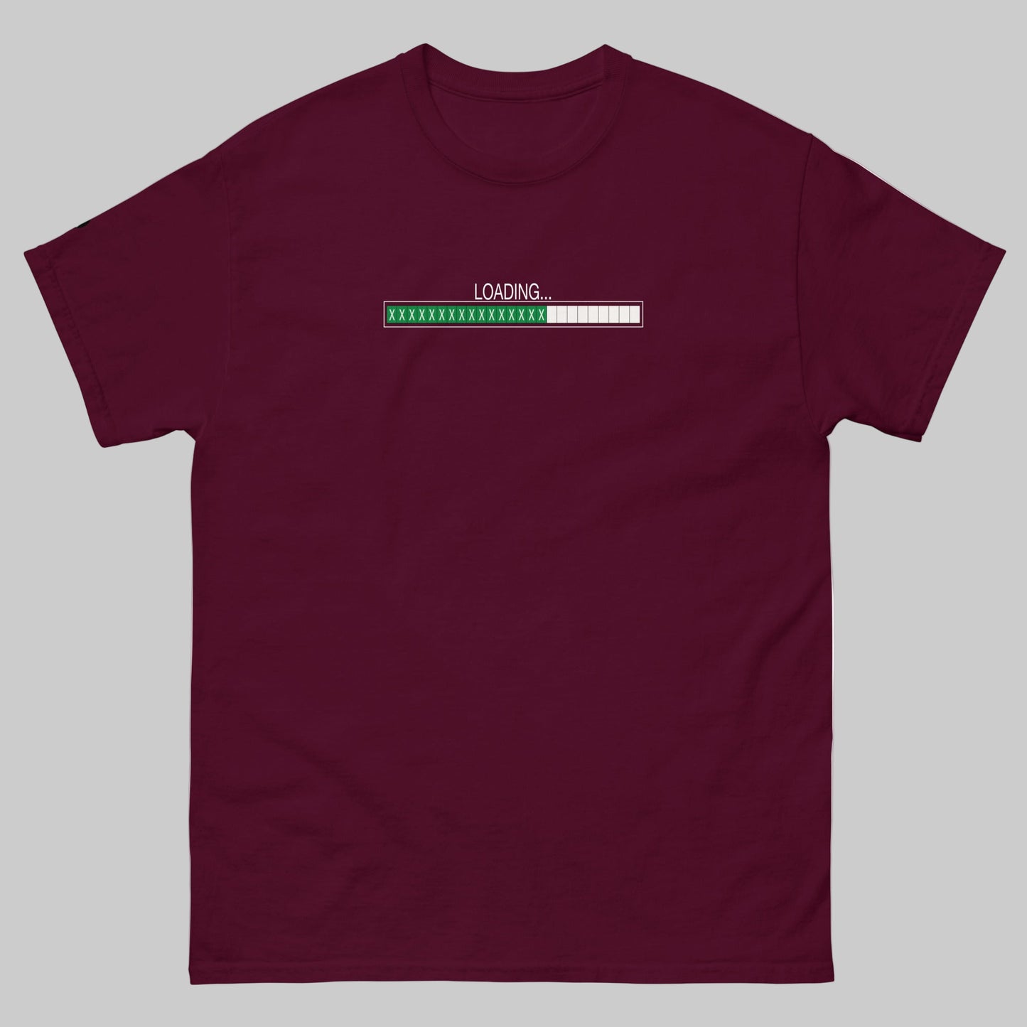 TrapCrackshots Loading Maroon- Unisex T-shirt for clay shooters chasing 25/25. Premium cotton tee symbolizing mastery, progress, and passion for trap shooting.