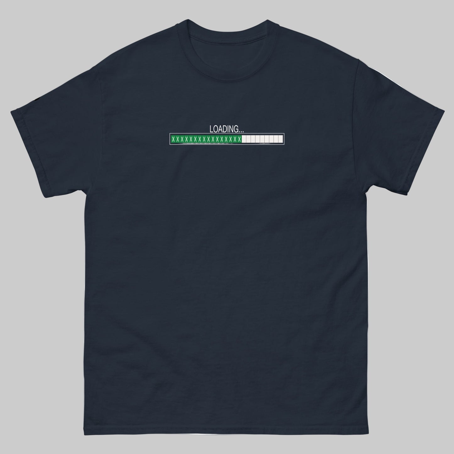 TrapCrackshots Loading Navy- Unisex T-shirt for clay shooters chasing 25/25. Premium cotton tee symbolizing mastery, progress, and passion for trap shooting.