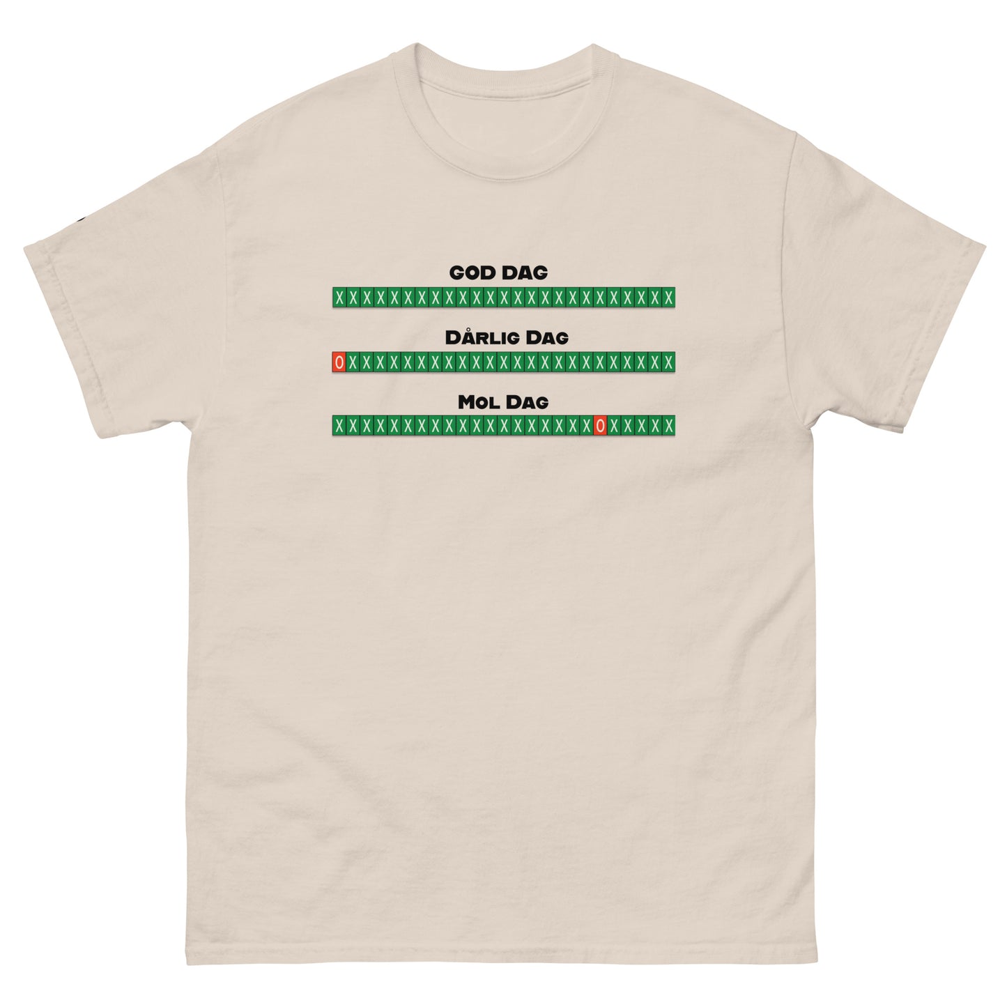 TrapCrackshots MOLDAG T-shirt Natural – humorous clay shooting shirt for men and women. Celebrates missing the 20th target, symbolizing frustrating shooting days and embracing the miss.