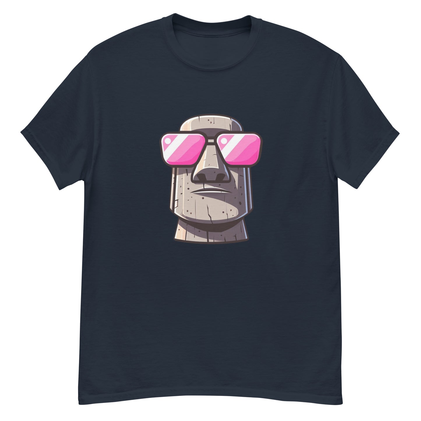 TrapCrackshots Stone Head Pink Unisex Navy T-shirt – clay shooting shirt for men and women. Inspired by pink shooting glasses and a stone-cold focus on every clay.