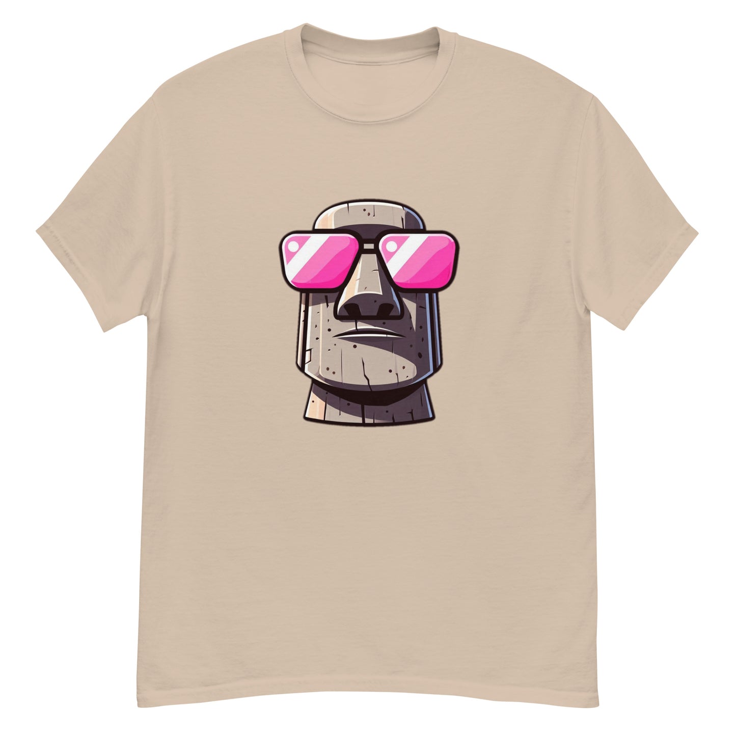 TrapCrackshots Stone Head Pink Unisex Sand T-shirt – clay shooting shirt for men and women. Inspired by pink shooting glasses and a stone-cold focus on every clay.
