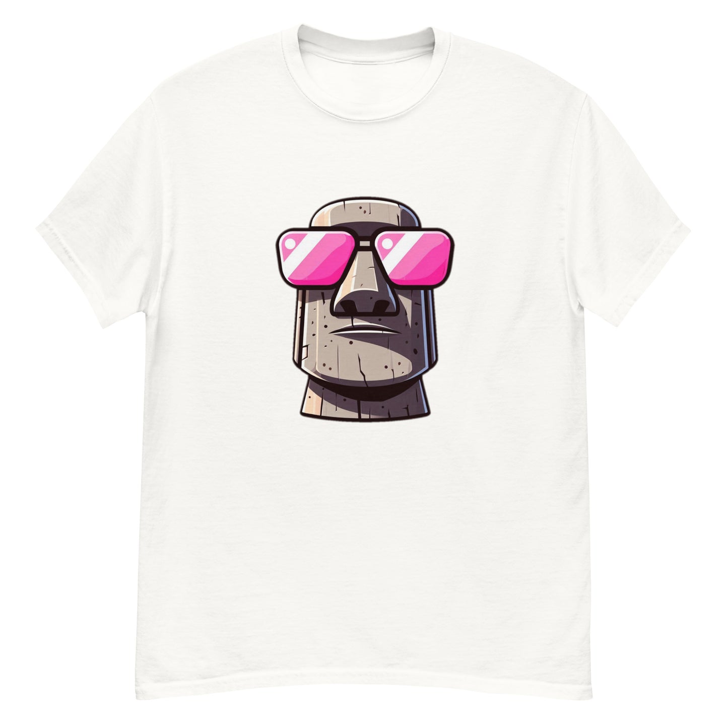 TrapCrackshots Stone Head Pink Unisex White T-shirt – clay shooting shirt for men and women. Inspired by pink shooting glasses and a stone-cold focus on every clay.