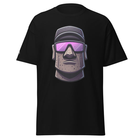 TrapCrackshots Stone Head unisex T-shirt black– clay shooting shirt for men and women. Inspired by dark purple shooting glasses and a stone-cold focus mindset.