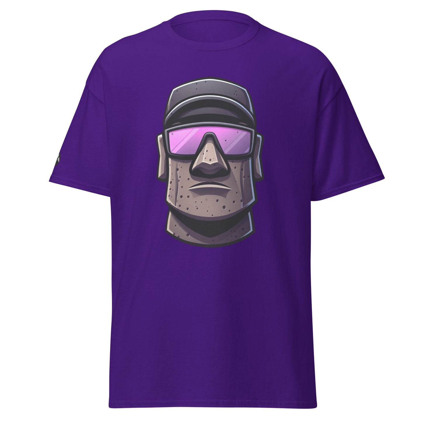 TrapCrackshots Stone Head Unisex T-shirt Purple – clay shooting shirt for men and women. Inspired by dark purple shooting glasses and a stone-cold focus mindset.