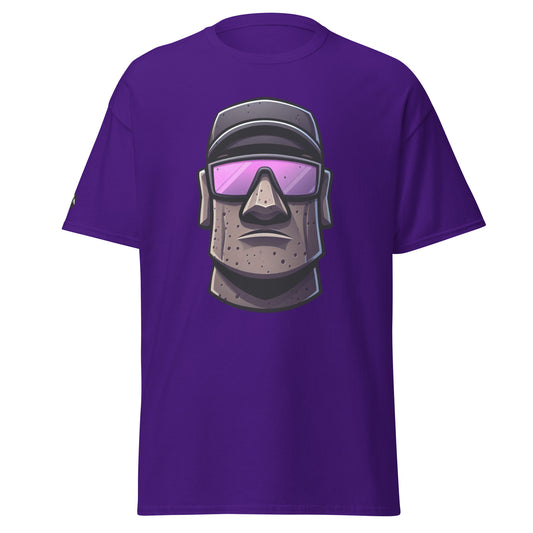 TrapCrackshots Stone Head Unisex T-shirt Purple – clay shooting shirt for men and women. Inspired by dark purple shooting glasses and a stone-cold focus mindset.