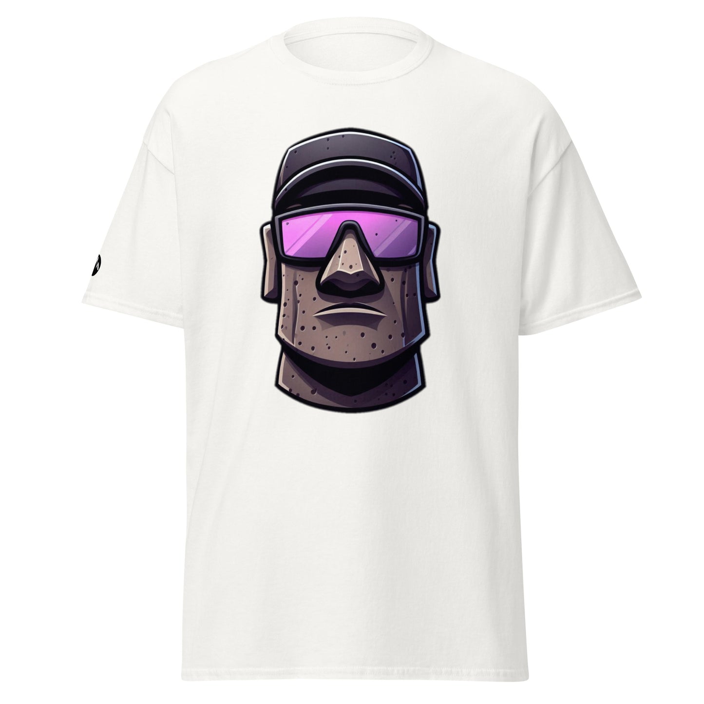 TrapCrackshots Stone Head unisex T-shirt White– clay shooting shirt for men and women. Inspired by dark purple shooting glasses and a stone-cold focus mindset.