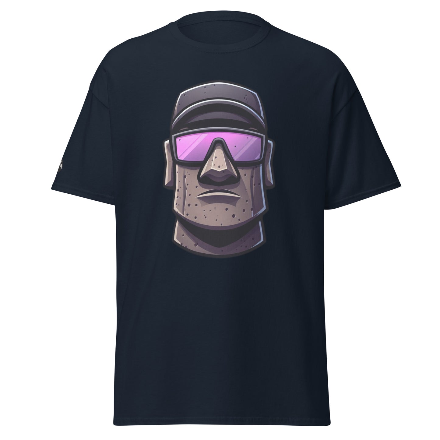 TrapCrackshots Stone Head unisex T-shirt navey– clay shooting shirt for men and women. Inspired by dark purple shooting glasses and a stone-cold focus mindset.