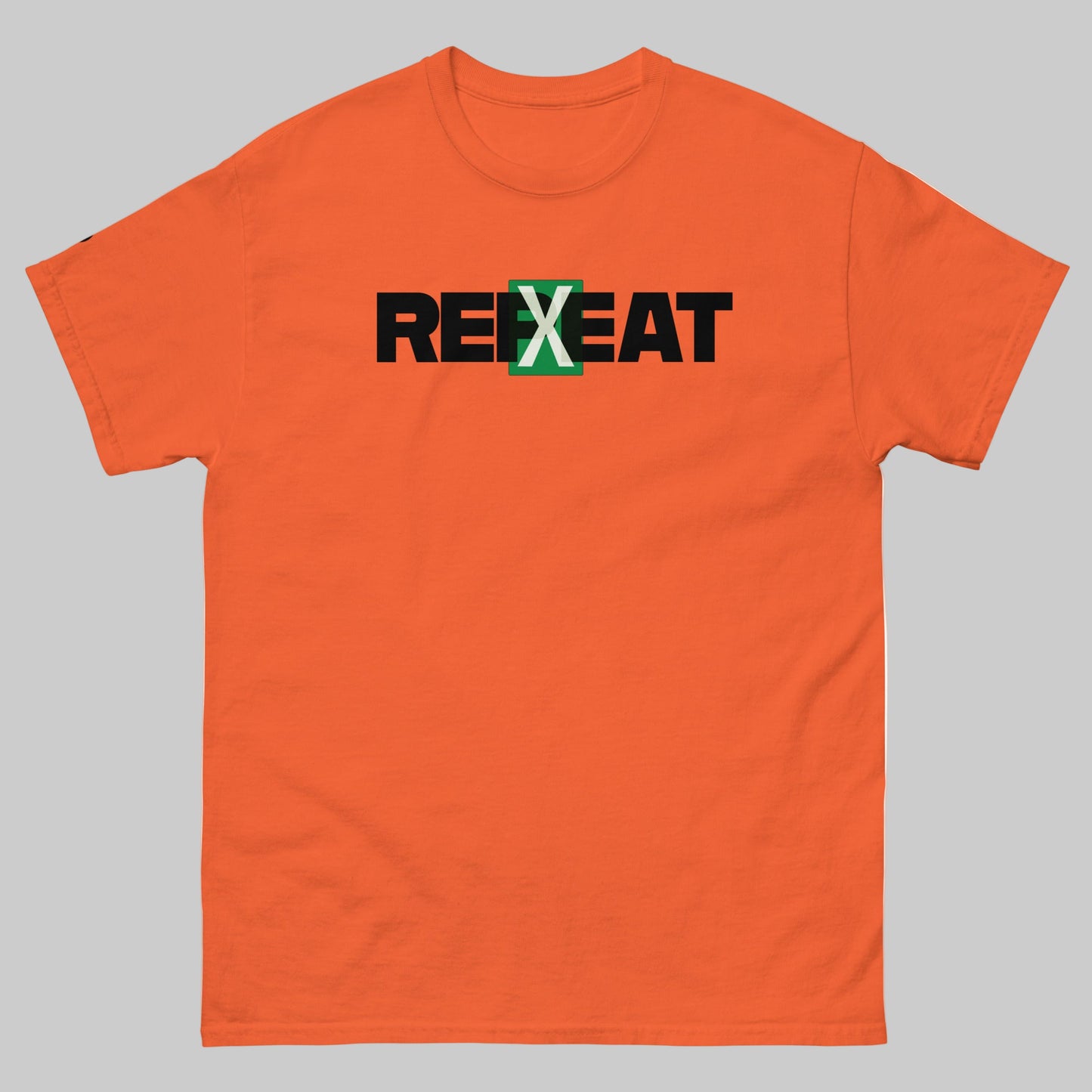 TrapCrackshots REPEAT T-shirt Orange– clay shooting shirt for men and women. Symbolizes practice, repetition, and the pursuit of 100/100 hits and mastery.