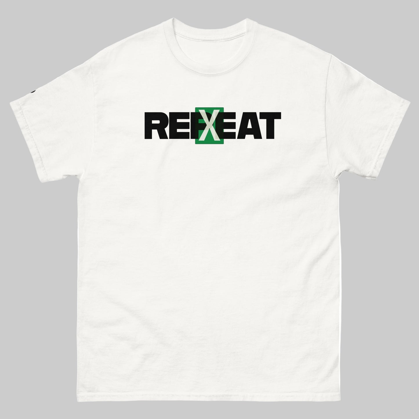 TrapCrackshots REPEAT T-shirt White– clay shooting shirt for men and women. Symbolizes practice, repetition, and the pursuit of 100/100 hits and mastery.