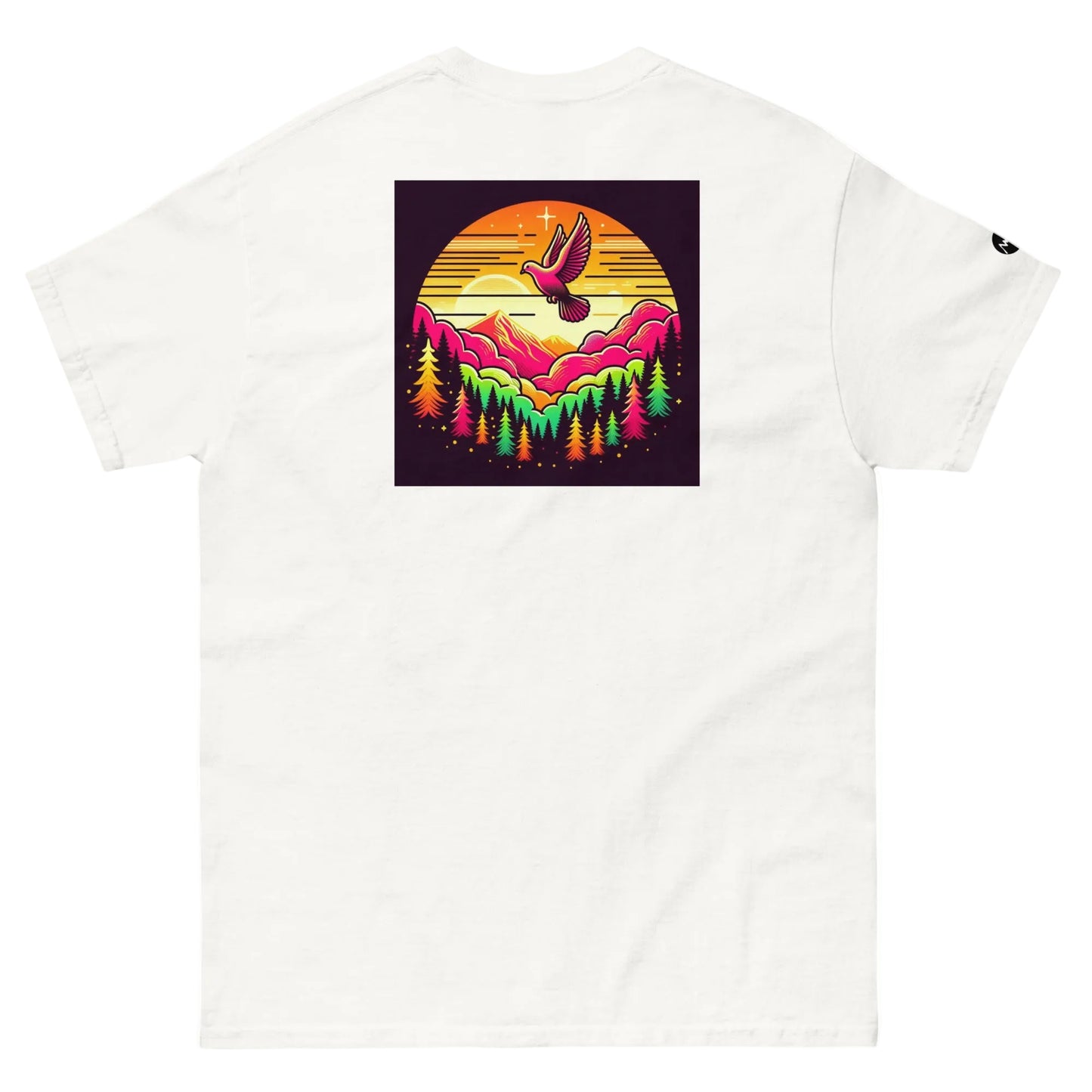 TrapCrackshots Sunset T-shirt – clay shooting shirt for men and women- white. Inspired by evening shooting sessions, focus, and calm conditions on the range.