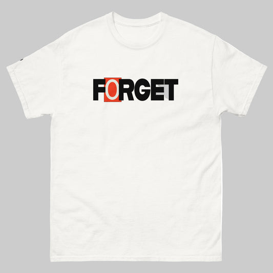 TrapCrackshots FORGET T-shirt – clay shooting shirt for men and women. Encourages shooters to forget misses and focus on the next target, emphasizing progress and mindset.