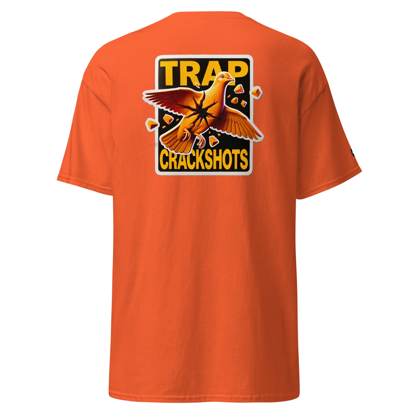 TrapCrackshots Last Flight T-shirt – clay shooting shirt symbolizing the perfect hit and the final clay. Designed for shooters chasing precision, focus, and full score.