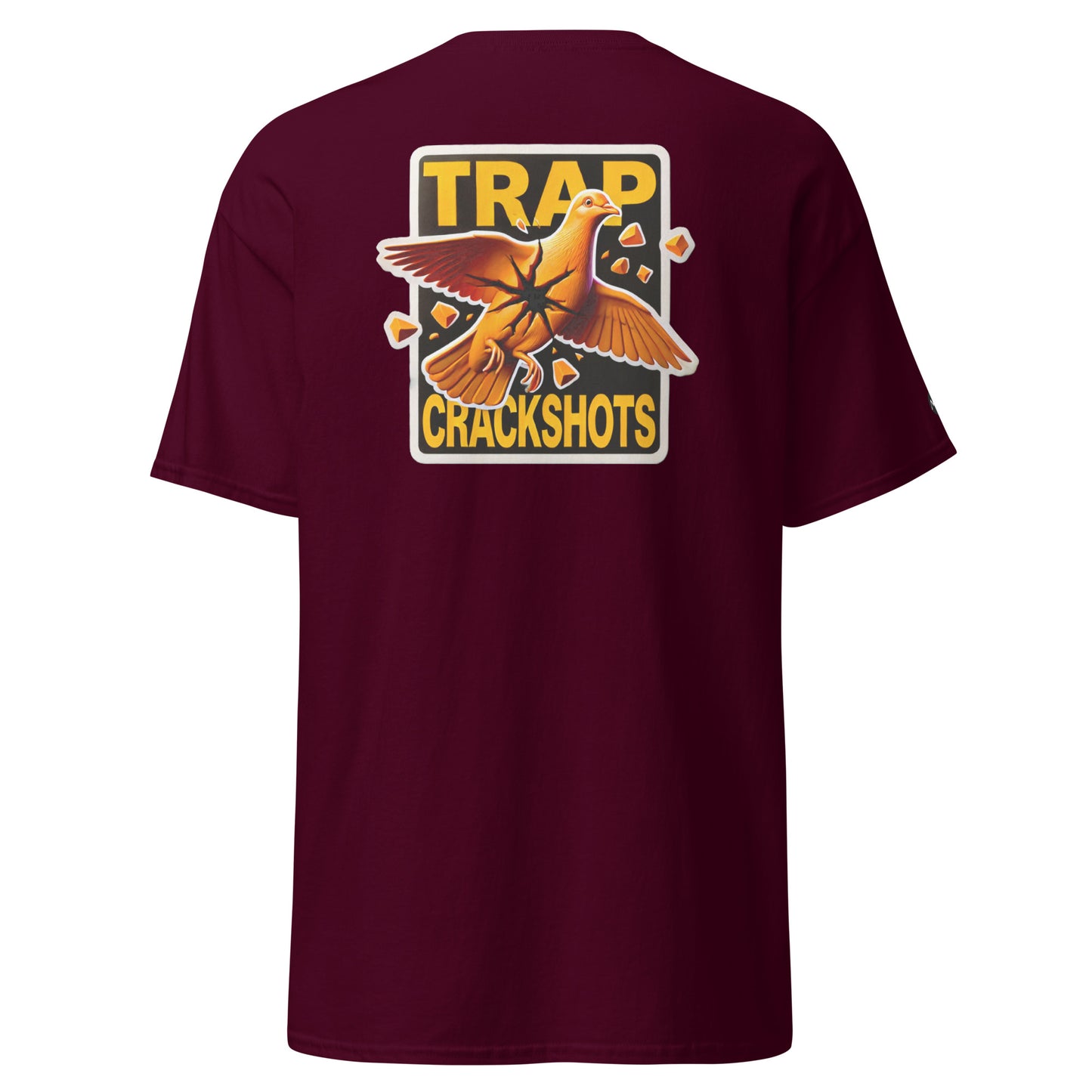 TrapCrackshots Last Flight T-shirt – clay shooting shirt symbolizing the perfect hit and the final clay. Designed for shooters chasing precision, focus, and full score.