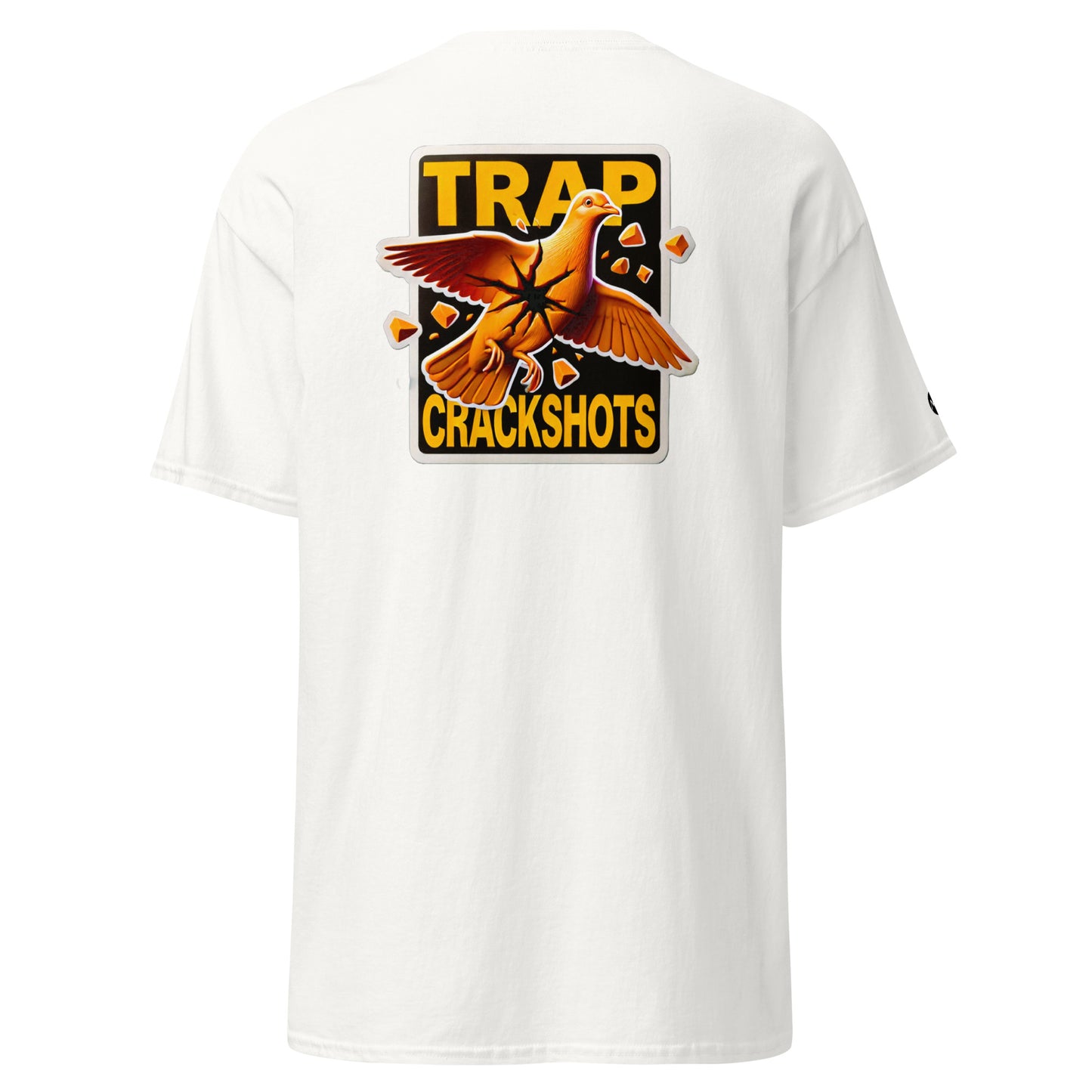 TrapCrackshots Last Flight T-shirt – clay shooting shirt symbolizing the perfect hit and the final clay. Designed for shooters chasing precision, focus, and full score.