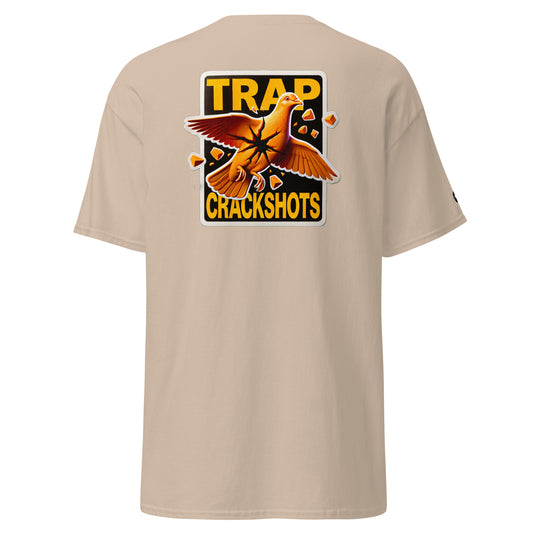 TrapCrackshots Last Flight T-shirt – clay shooting shirt symbolizing the perfect hit and the final clay. Designed for shooters chasing precision, focus, and full score.