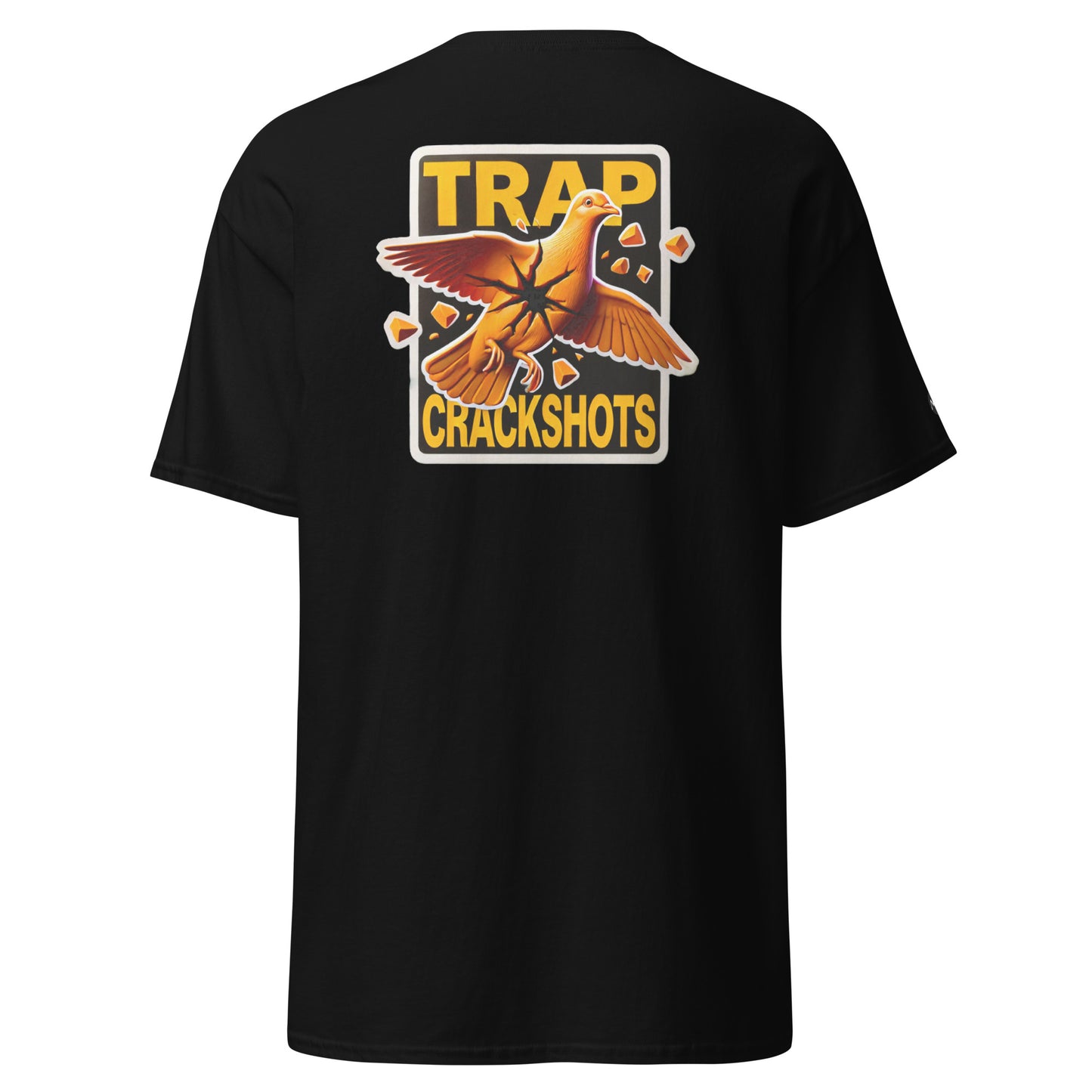 TrapCrackshots Last Flight T-shirt – clay shooting shirt symbolizing the perfect hit and the final clay. Designed for shooters chasing precision, focus, and full score.