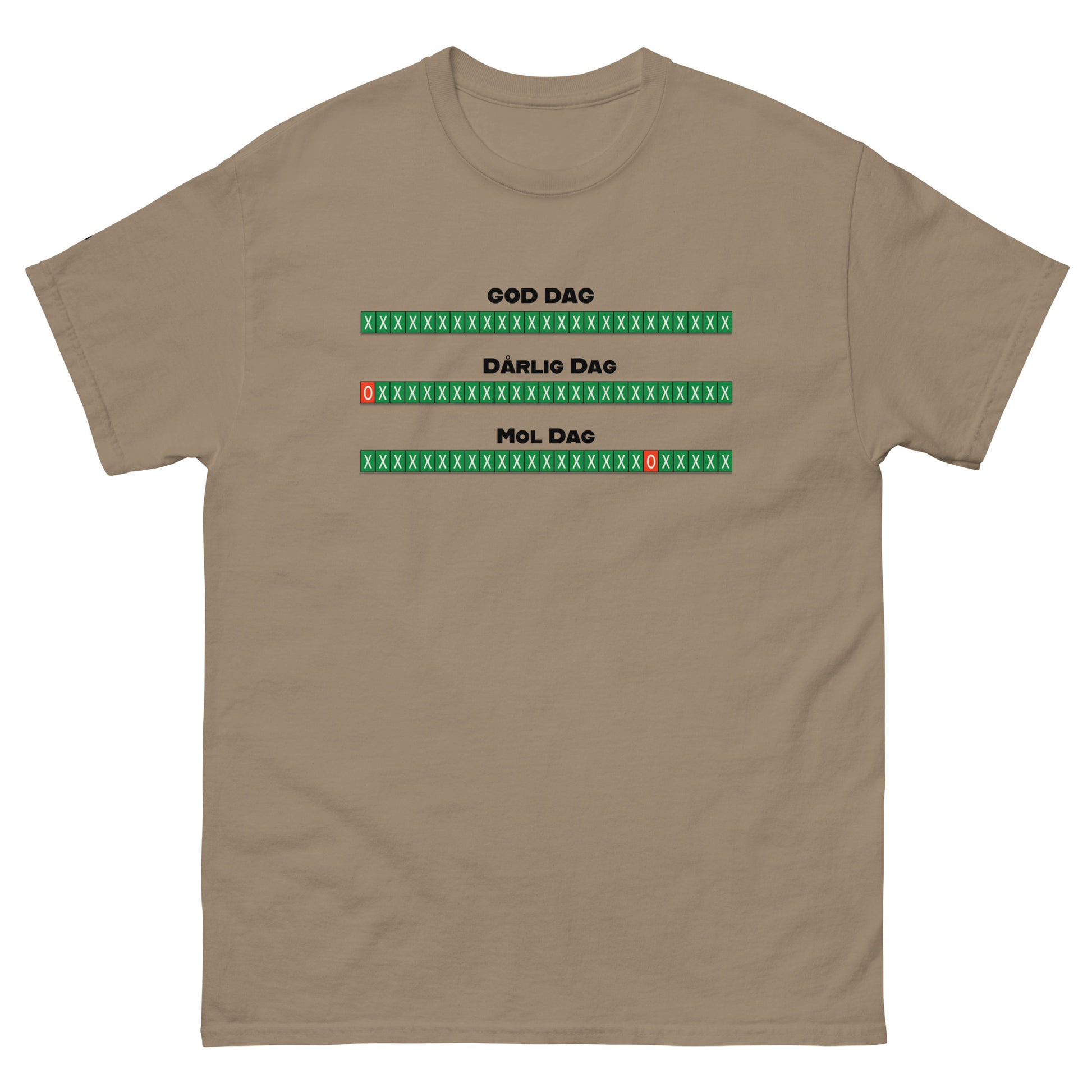 TrapCrackshots MOLDAG T-shirt Brown – humorous clay shooting shirt for men and women. Celebrates missing the 20th target, symbolizing frustrating shooting days and embracing the miss.
