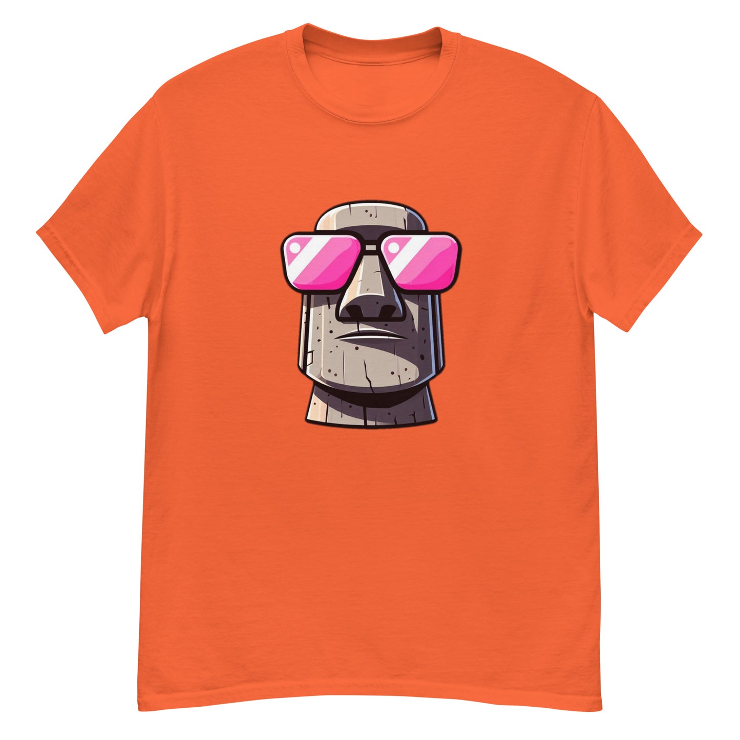 TrapCrackshots Stone Head Pink Unisex Orange T-shirt – clay shooting shirt for men and women. Inspired by pink shooting glasses and a stone-cold focus on every clay.