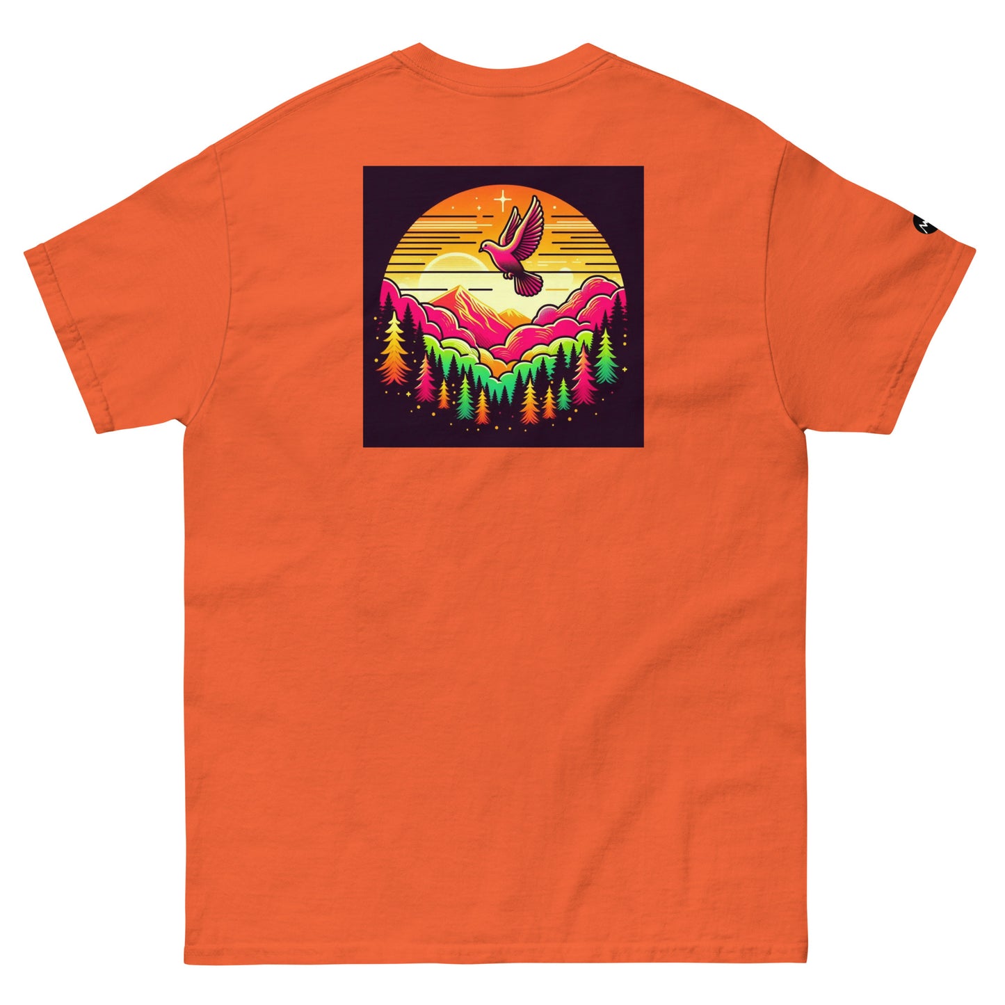TrapCrackshots Sunset T-shirt – clay shooting shirt for men and women- orange. Inspired by evening shooting sessions, focus, and calm conditions on the range.